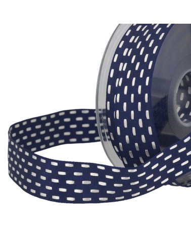 20m spool Two-tone dash ribbon 25 mm Navy blue