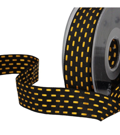 20m reel Two-tone dash ribbon 25 mm Black