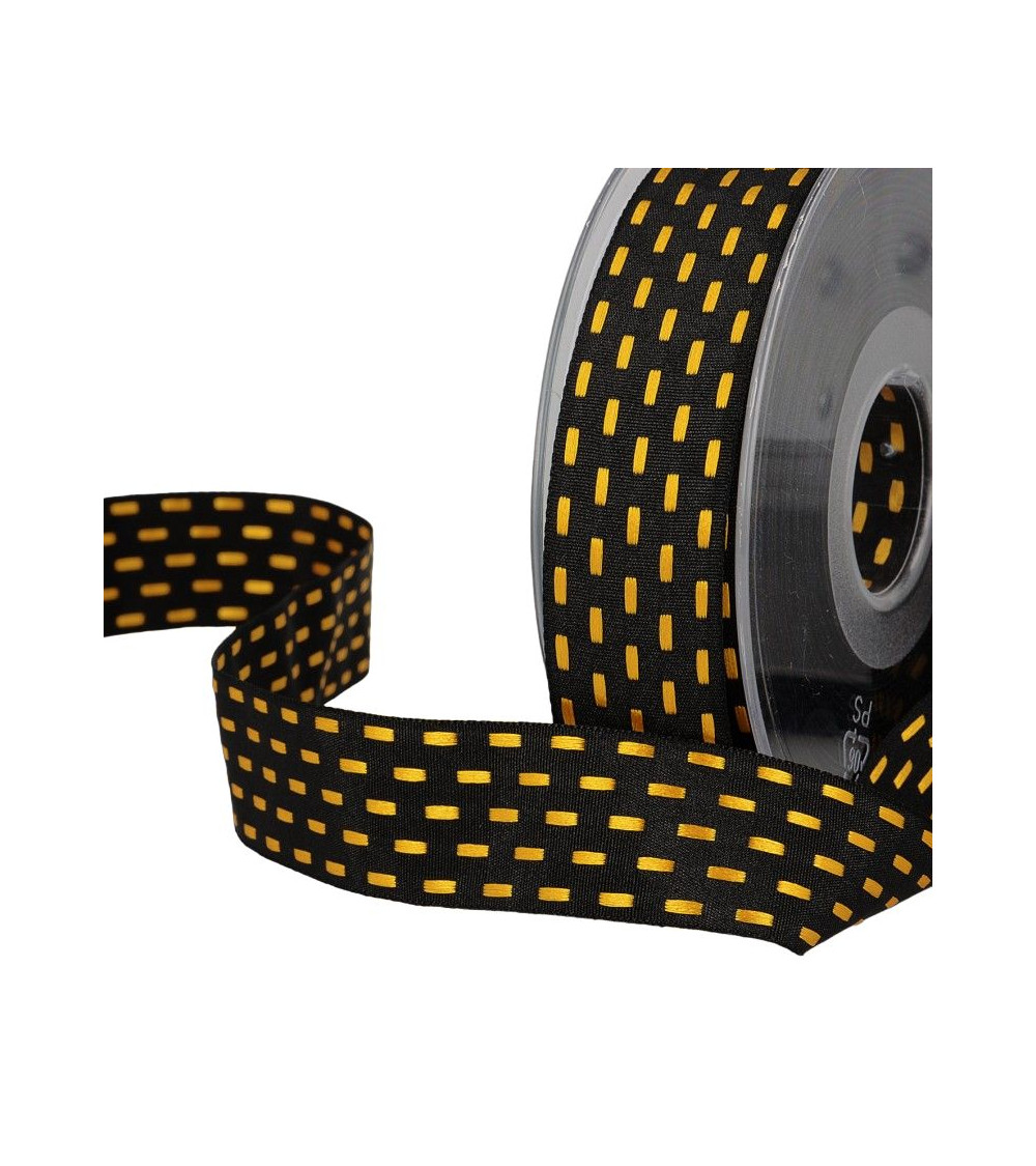 20m reel Two-tone dash ribbon 25 mm Black
