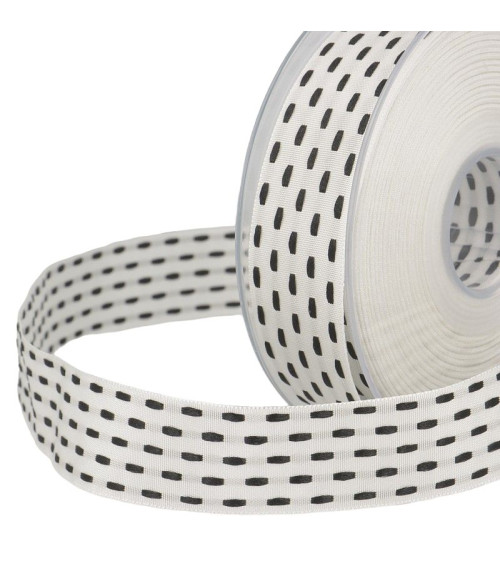 20m reel Two-tone dash ribbon 25 mm White
