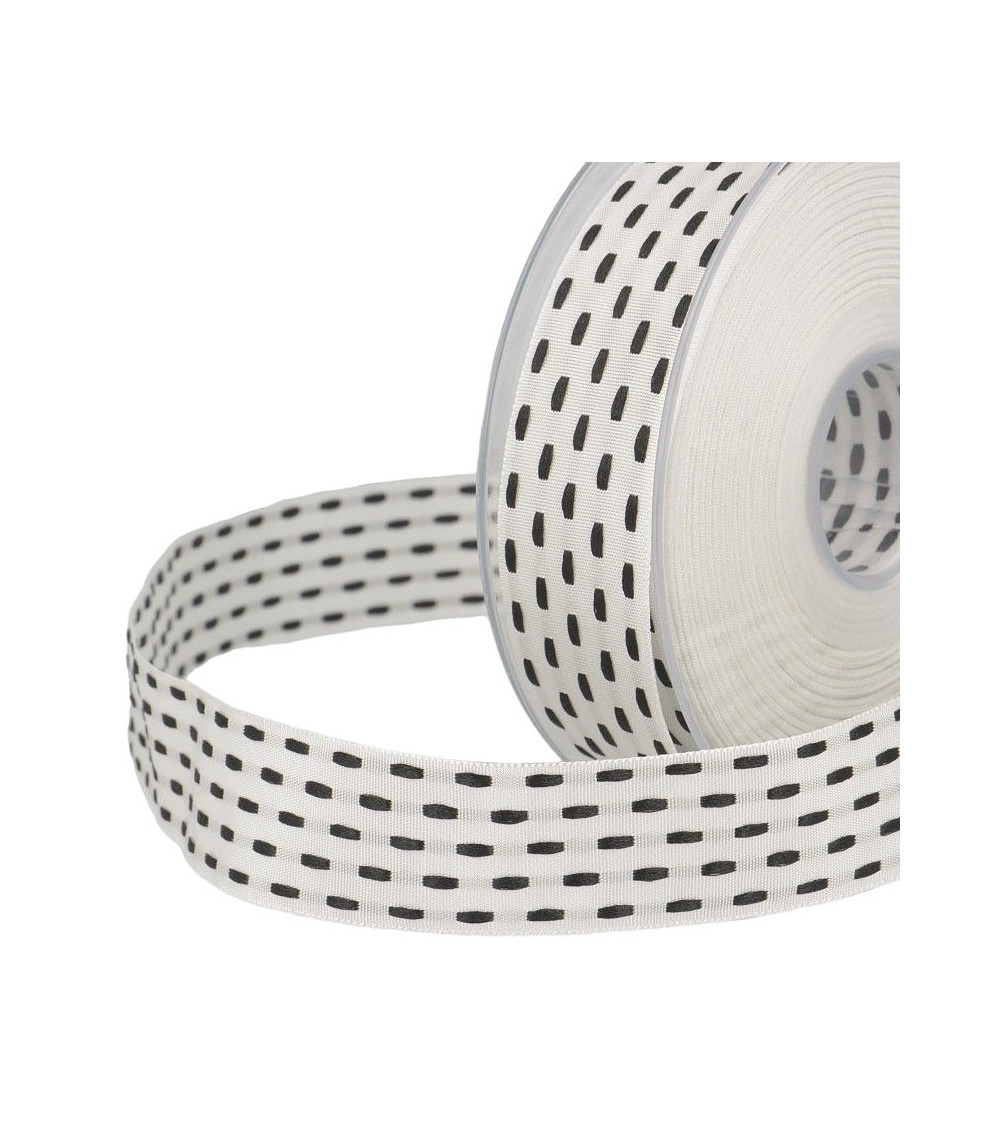 20m reel Two-tone dash ribbon 25 mm White