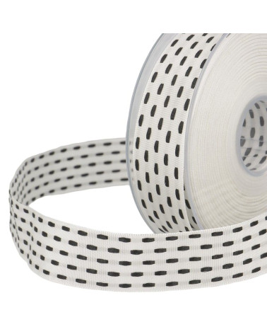 20m reel Two-tone dash ribbon 25 mm White