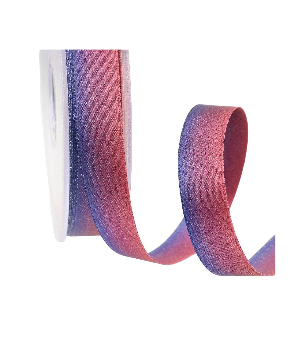 Spool 25m Iridescent satin ribbon 15 mm Raspberry pink
