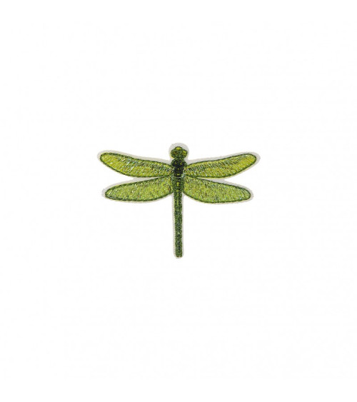 Lot de 3 écussons thermocollants Libellule verte 4cm x 5cm