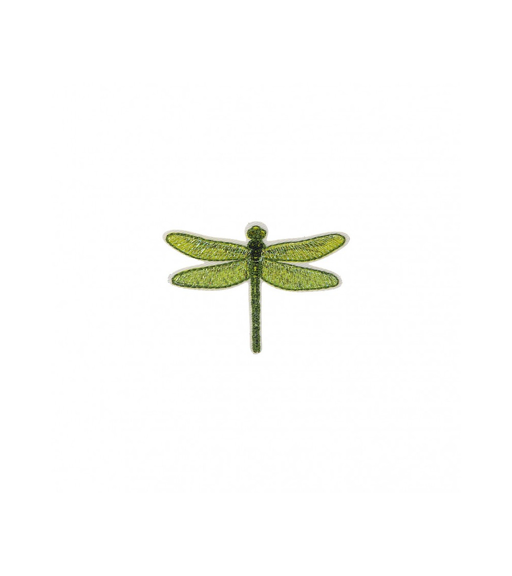 Lot de 3 écussons thermocollants Libellule verte 4cm x 5cm