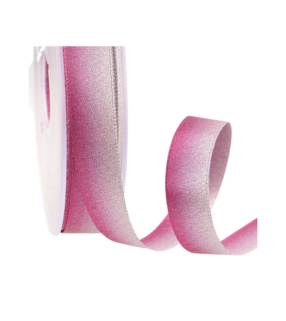 25m spool of iridescent satin ribbon 15 mm Fuchsia pink