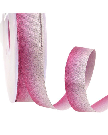 25m spool of iridescent satin ribbon 15 mm Fuchsia pink