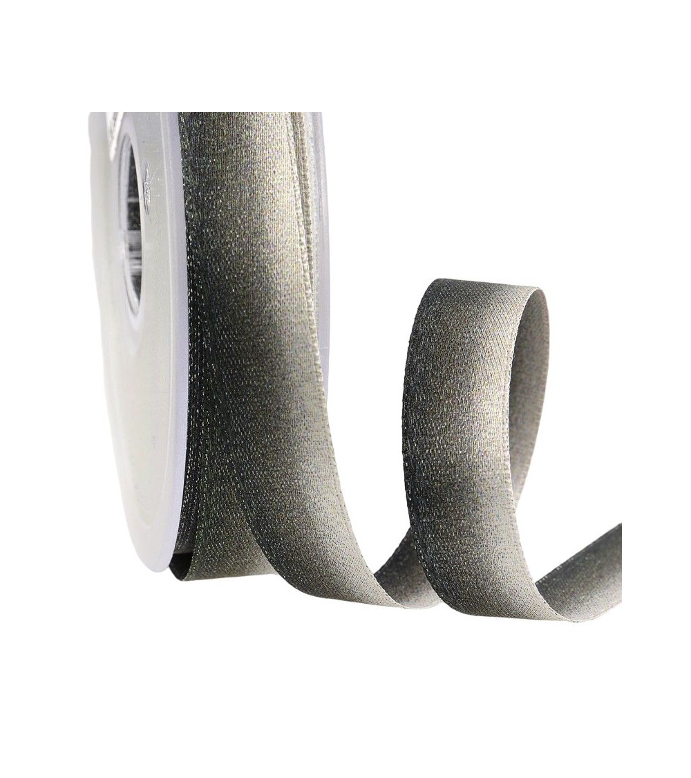 Spool 25m Iridescent satin ribbon 15 mm Grey Black