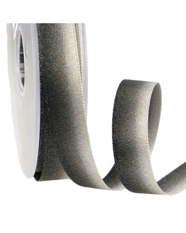 Spool 25m Iridescent satin ribbon 15 mm Grey Black