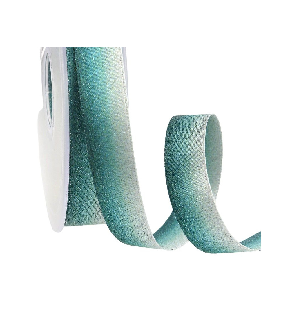 25m spool of iridescent satin ribbon 15 mm Steel Blue
