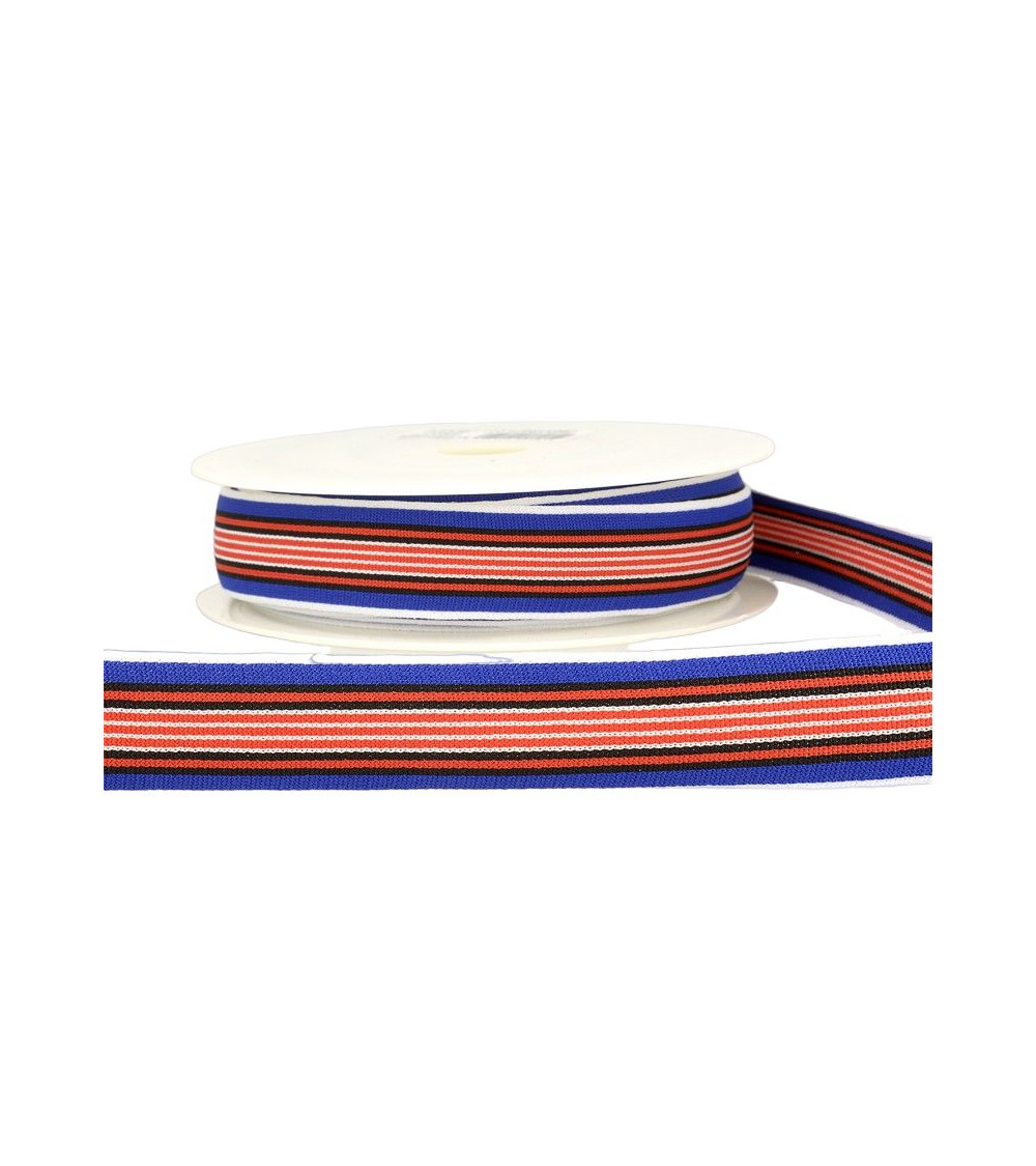 22m reel Multicolored elastic 25mm Red and multicolor