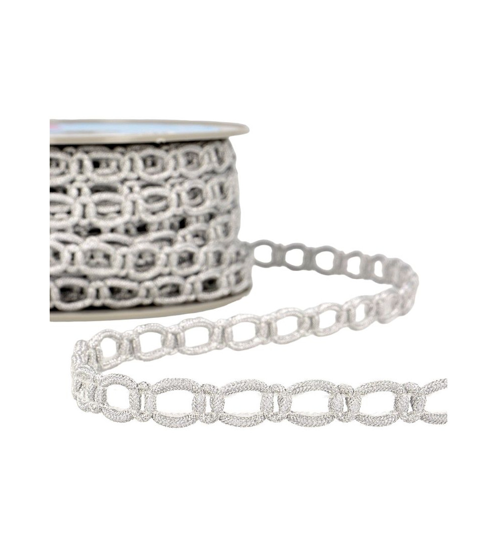 20m spool of polyester and metal link braid 13 mm Silver