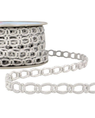 Bobina de 20m Trenza de eslabones de poliéster y metal 13 mm Plata