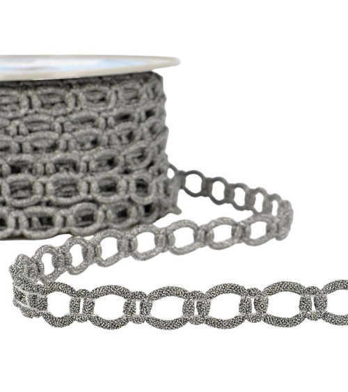 20m reel Polyester and metal link braid 13 mm Silver and black