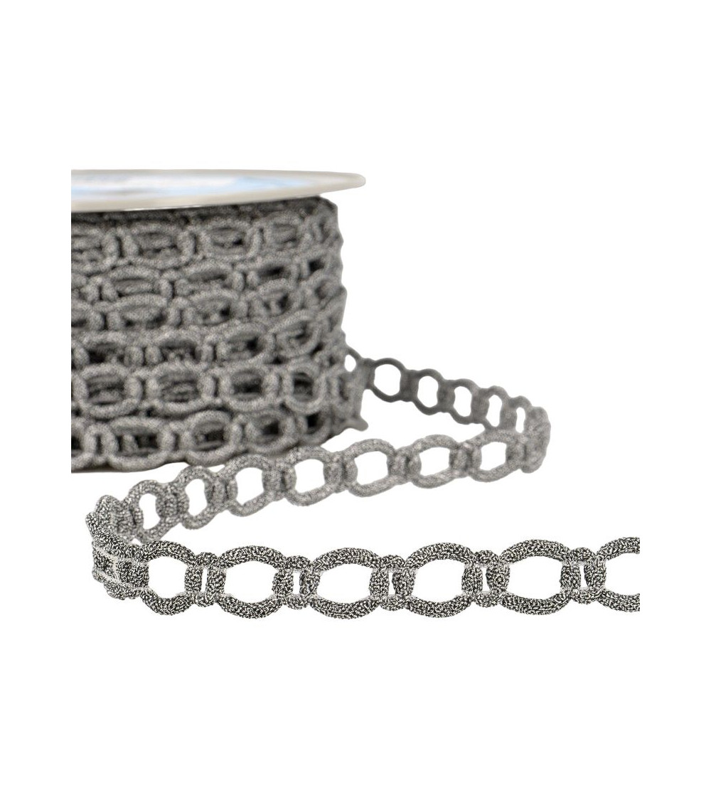 20m spool of polyester and metal link braid 13 mm Silver and black