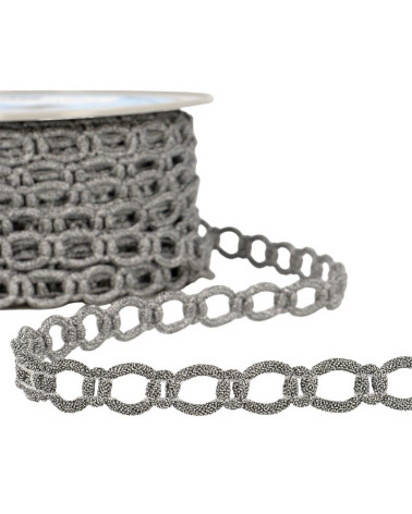 20m spool of polyester and metal link braid 13 mm Silver and black