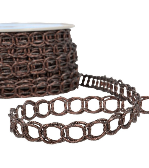 Bobina da 20 m Treccia in cotone e maglie metalliche da 17 mm Marrone Cioccolato