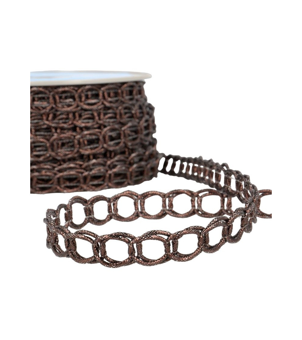 20m spool Cotton and metal link braid 17mm Chocolate Brown