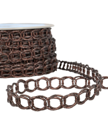 20m spool Cotton and metal link braid 17mm Chocolate Brown
