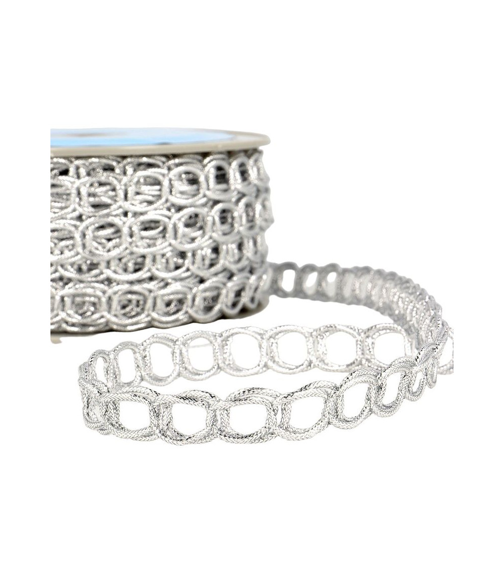 20m spool of cotton and metal link braid 17 mm Silver