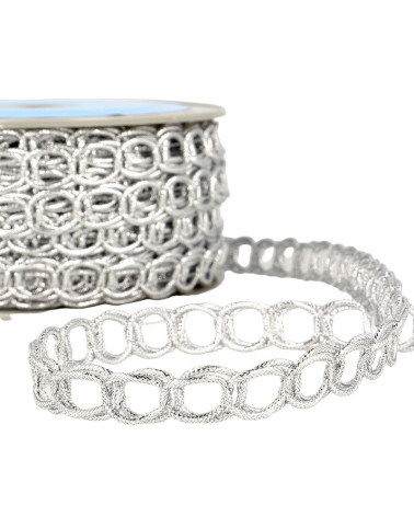 Bobina da 20 m Treccia in cotone e maglie metalliche 17 mm Argento