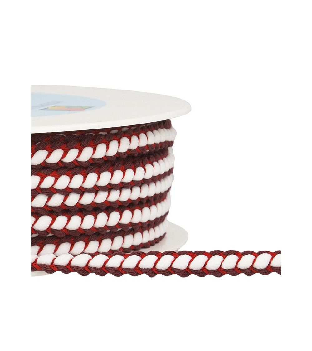 Bobina de 25m Trenza trenza 10 mm Burdeos y rojo