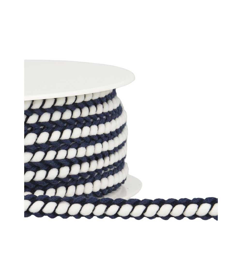 Bobina da 25 m Treccia intrecciata da 10 mm Blu navy e bianco