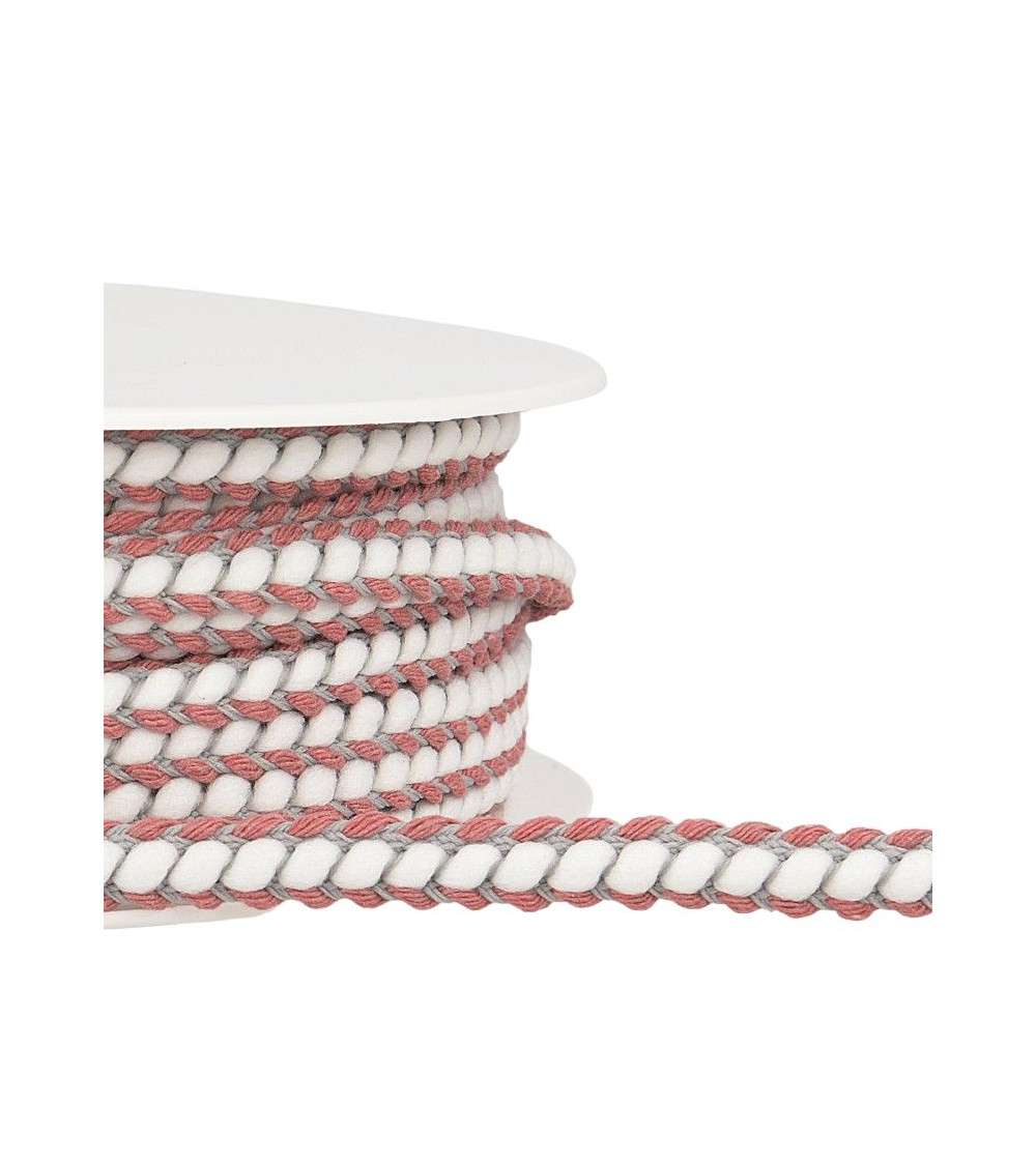 Bobina da 25 m Treccia intrecciata 10 mm Rosa antico e grigio