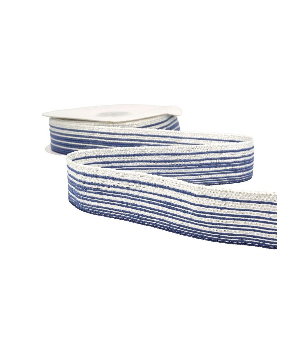 Bobina da 15 m Linee Galon da 26 mm Argento e Blu navy