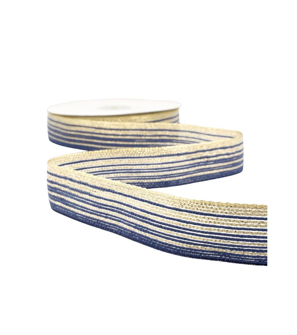 15m reel of 26mm gold and navy blue braid lines