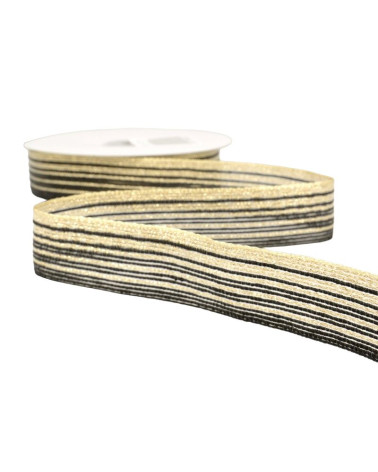 Bobine 15m Galon lignes 26 mm Or et noir