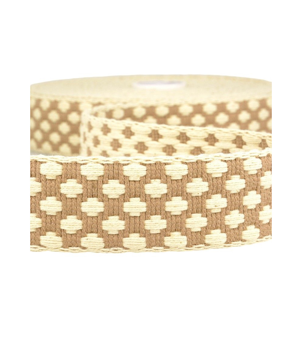 10m spool of 37mm cross pattern strap, beige and ecru