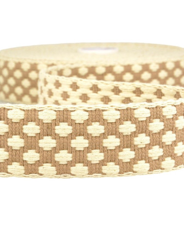 10m spool of 37mm cross pattern strap, beige and ecru