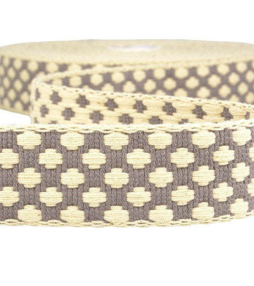 10m spool Cross pattern webbing 37 mm Gray and ecru