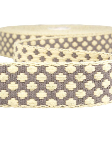 10m reel of 37mm cross pattern strap, grey and ecru