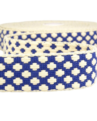 Bobine 10m Sangle motif croix 37 mm Bleu et écru