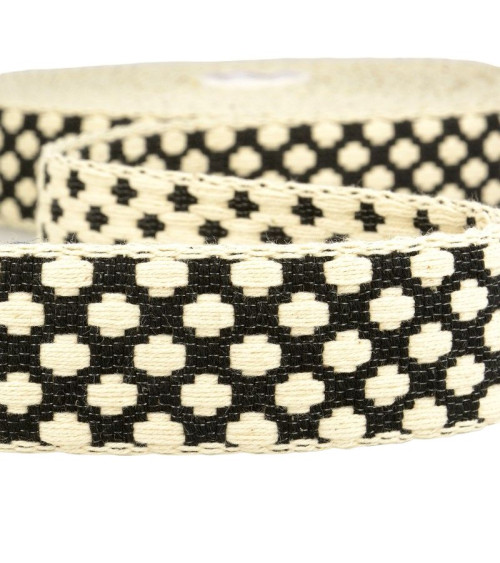 10m spool Cross pattern webbing 37mm Black and ecru
