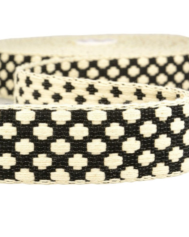 10m reel of 37mm cross pattern strap, black and ecru