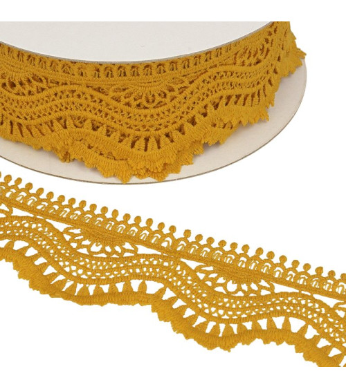 13.7m spool Guipure wave 60mm Mustard yellow