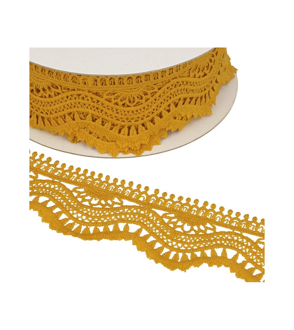 13.7m spool Guipure wave 60mm Mustard yellow