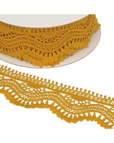 13.7m spool Guipure wave 60mm Mustard yellow