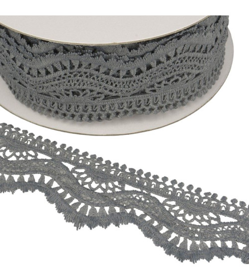 Bobine 13,7m Guipure vague 60mm Gris Moyen