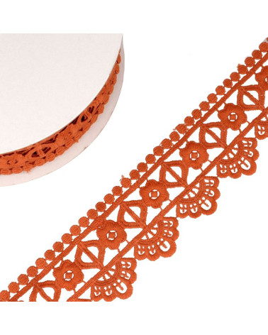 Bobine 13,7m Guipure fleur/losange 55 mm Marron Chocolat