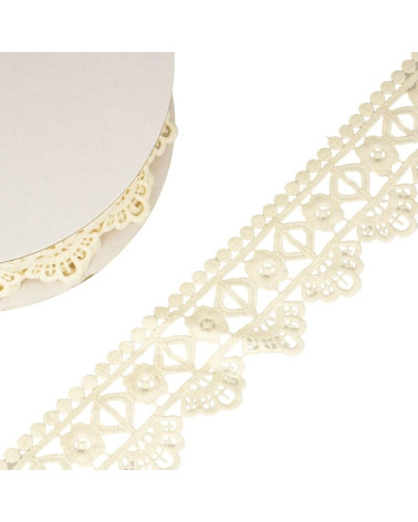 Bobina 13,7m Flor de guipur/diamante 55 mm Crudo