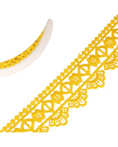 Bobine 13,7m Guipure fleur/losange 55 mm Jaune moutarde