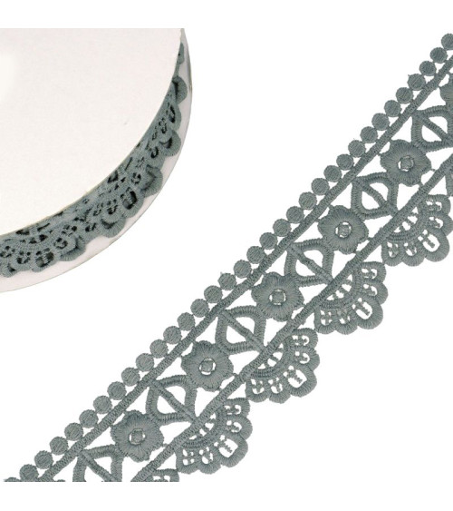 Spool 13.7m Guipure flower/diamond 55 mm Medium Gray