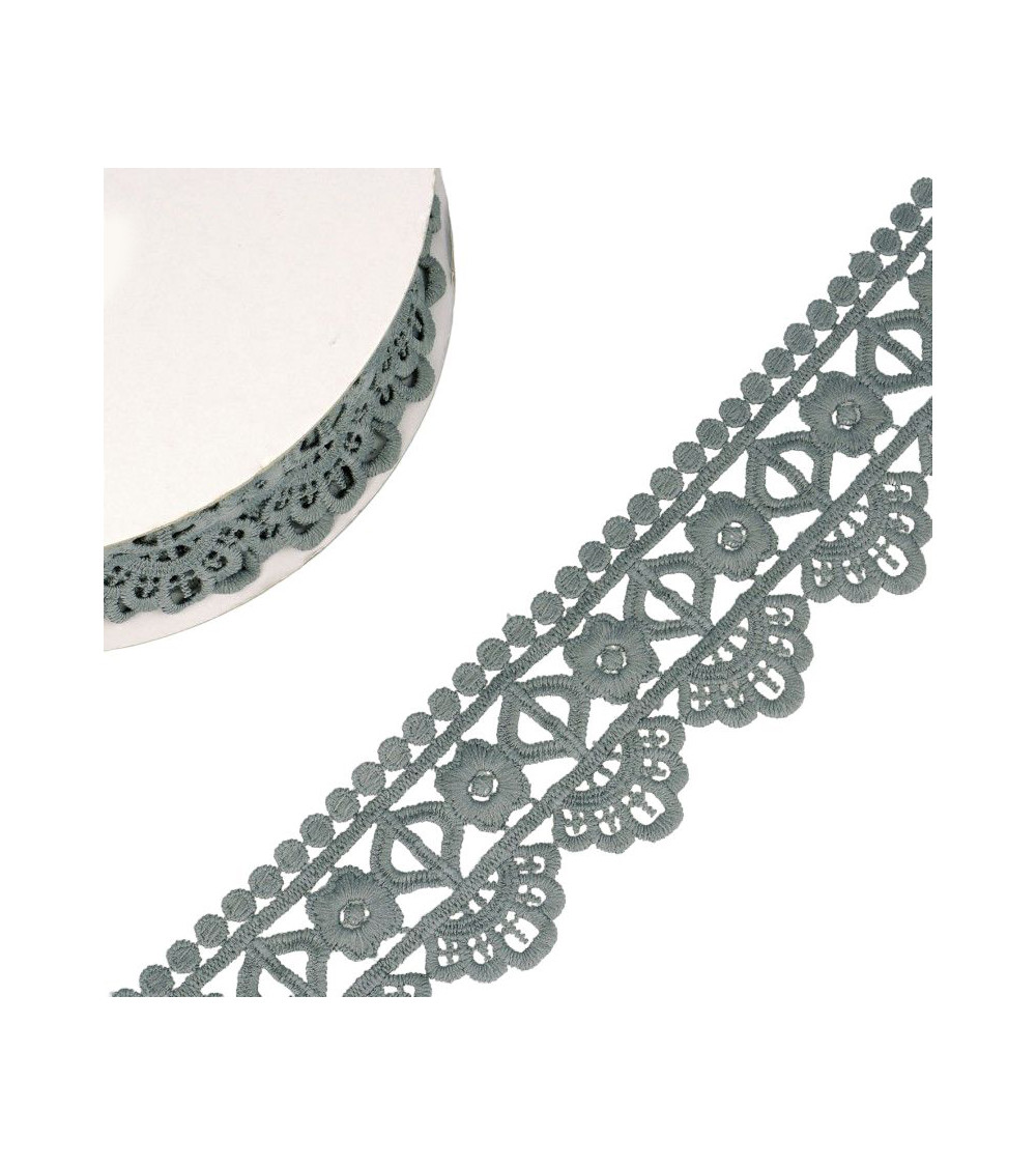 Spule 13,7 m Guipure-Blume/Diamant 55 mm Mittelgrau