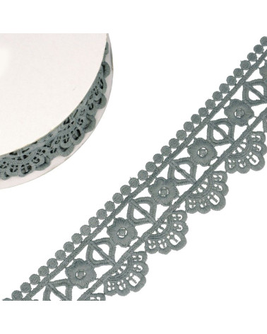 Spule 13,7 m Guipure-Blume/Diamant 55 mm Mittelgrau
