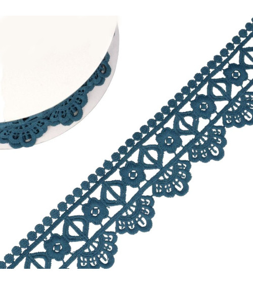 13.7m spool Guipure flower/diamond 55 mm Duck blue