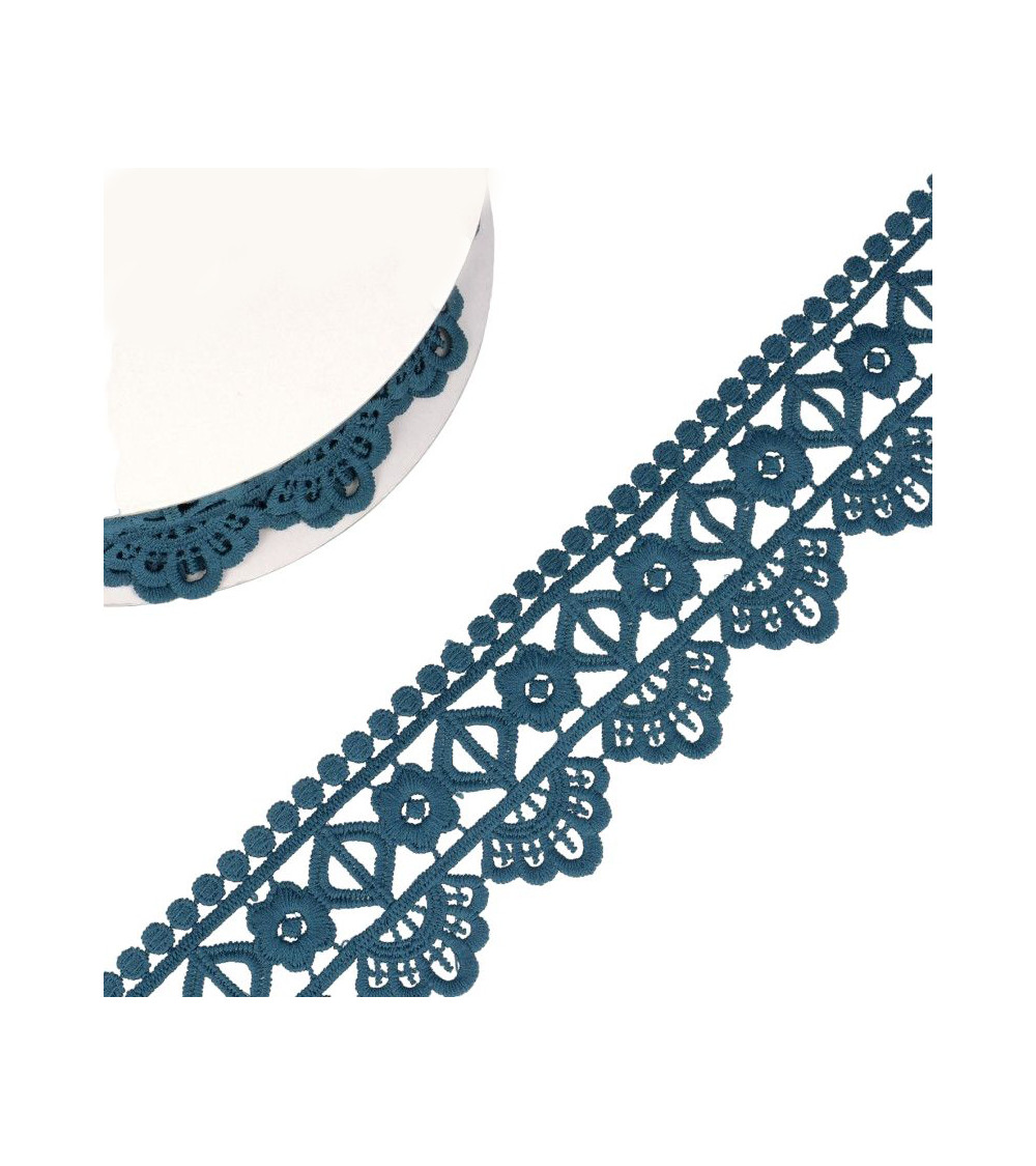 13,7-m-Spule Guipure-Blume/Diamant 55 mm Entenblau